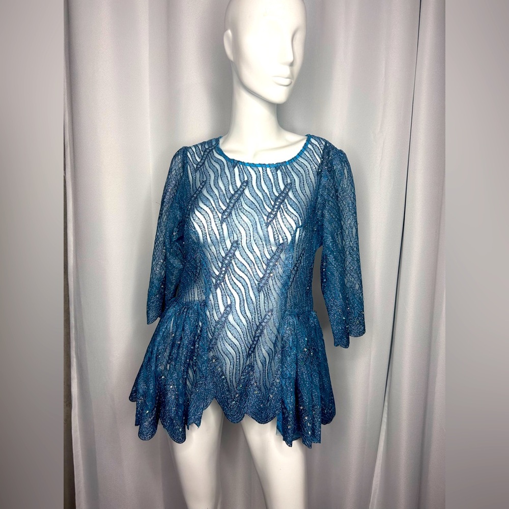 Custom made Blue Lace peplum Women's Top
